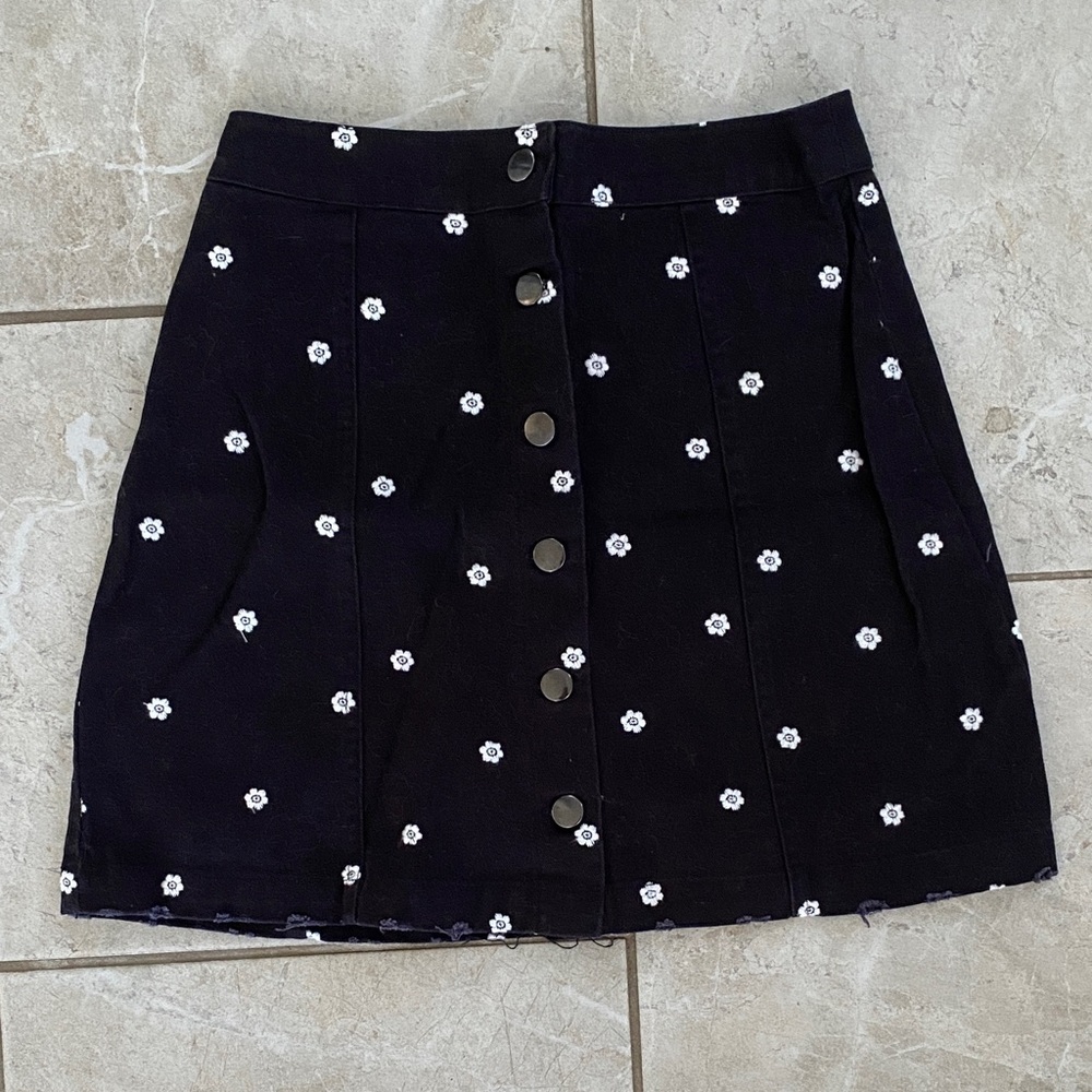 Mi Ami Cotton Denim Style Daisy Embroidered Skirt